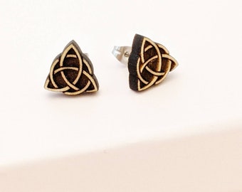 Trinity Knot Wood Stud Earrings, Celtic Jewelry, Celtic Earrings, Valentine's Day Gift