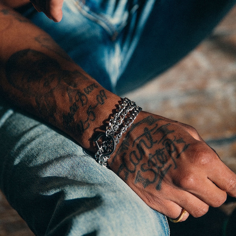 Unisex curb link bracelet mens necklace Locked Bar Cuff Shackle Band Stack Ring Jeremy Meeks 4 in 1 collection mens wallet chain