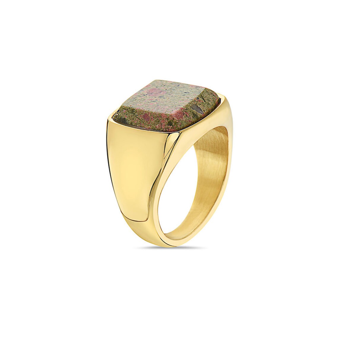 Gold 15mm Square Green stone ring Mens ring Etsy