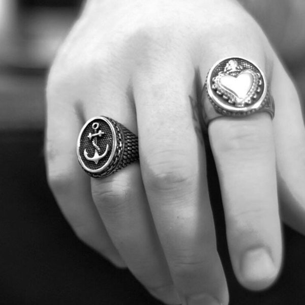 316L Men es Edelstahl Black Silver Vintage Anchor Nautical Snakeskin Ring/Anchor Ring/Fashion Ring/Sailor Ring/Accessory Ring