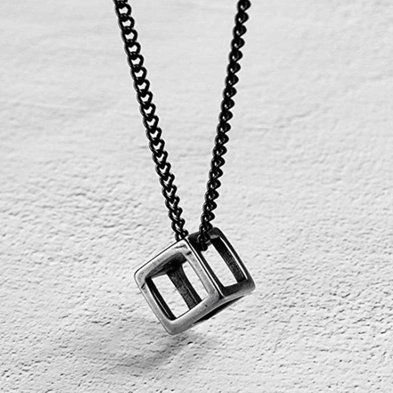 Stainless Steel Cube Necklace Adjustable Cube Necklace Chain Chain NEcklace Cube Pendant NEcklace Fashion Jewelry Mens and Womens
