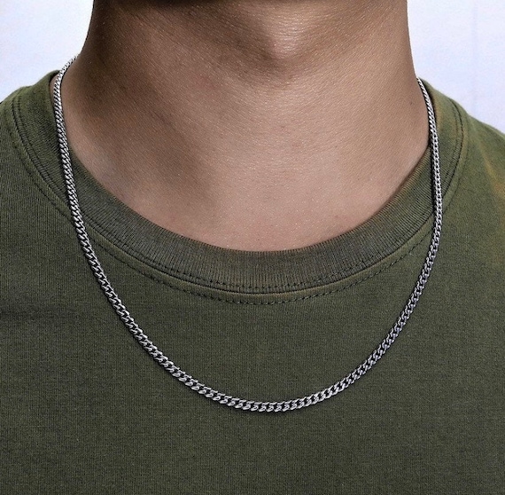 3mm Curb Mens Necklace Silver Chain Cuban Stainless Steel | Etsy