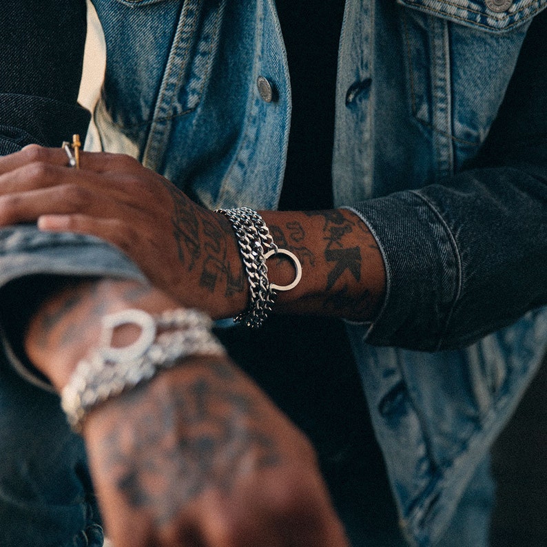 Unisex curb link bracelet mens necklace Locked Bar Cuff Shackle Band Stack Ring Jeremy Meeks 4 in 1 collection mens wallet chain