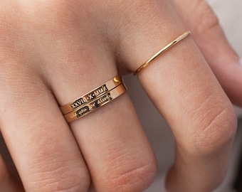 Custom Personalized Engraved Ring, Roman Numeral Ring, Dainty Name Ring, Kids Name Ring, Dainty Stacking Ring, Personalized Gift For Her