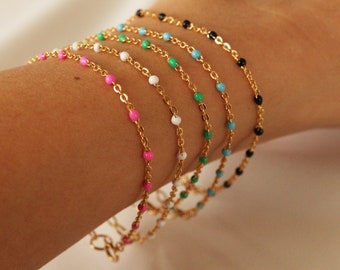 14Karat Gold-Filled Colored Enamel Chain Bracelet, Layering Dainty Gold Bracelet, Birthstone Bracelet, Gift for Woman, Wife