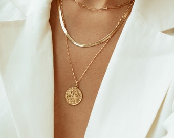 Gold Stacking Necklace Gold Roman Coin Necklace Set Gold Layered Necklaces Greek Coin Necklace Medallion Necklace Gold Necklace For Women