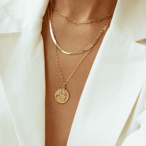Gold Stacking Necklace Gold Roman Coin 