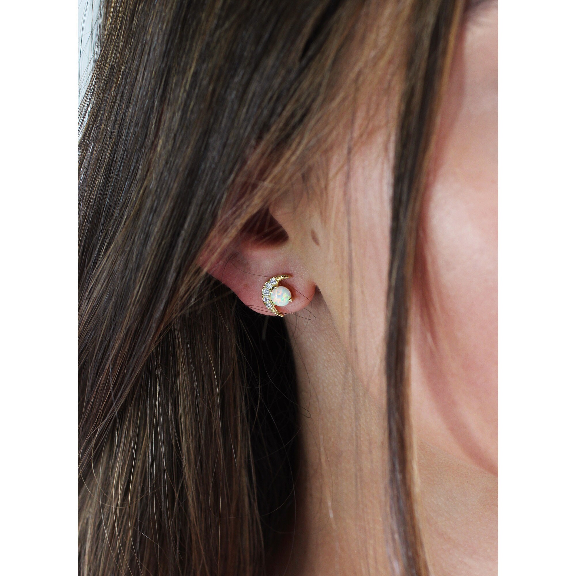 Opal Opal Moon Stud White Opal Earrings Opal Earrings | Etsy