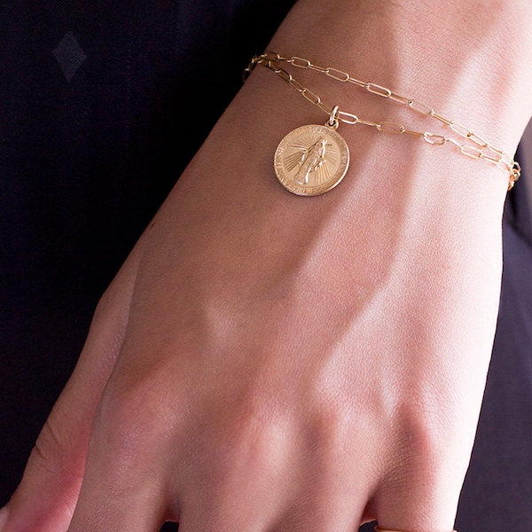 Mary Bracelet, Virgin Mary, Gold Virgin Mary Jewelry, Gold Mary Bracelet, Bracelet, Gift for Her, Medallion Dainty Bracelet, Gold Bracelet