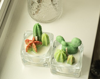 Bunny Ears and Fairy Castle Cactus Tealight Candles, succulent candles, cactus candle, garden and home decor, Arizona related gifts