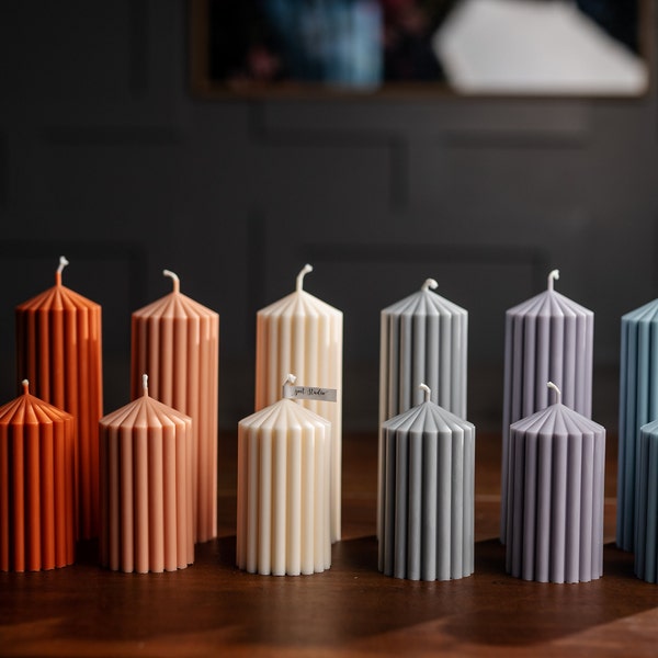 Large Ribbed Soy Pillar Candle: Unscented Centerpiece, 110-Hour Burn