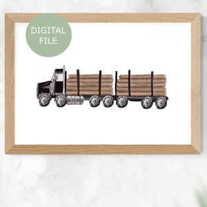 Printable Log truck | Timber Lorry Wall Art | Transport Art | Boy Room Decor | Truck Print | Digital File