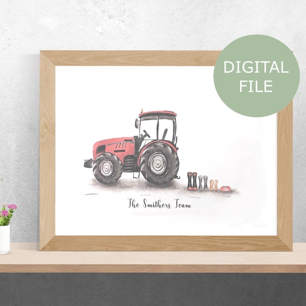 Archivo digital / Impresión personalizada de bota de goma de tractor familiar / Impresión de bota Welly personalizada / Regalo para granjero / Regalo de granja