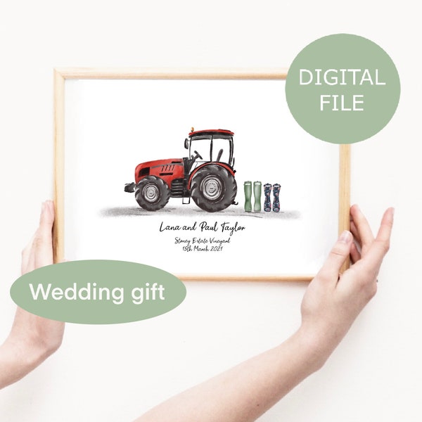 Personalised tractor wedding gift - welly boots digital download - Farming couple gift - Farming Anniversary gift - Downloadable file