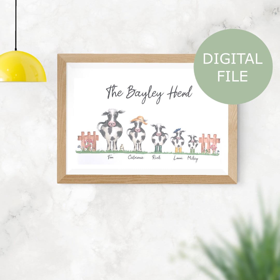Personalised Cow Family Print | Printable Farming Family Gift | Dairy ...