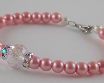 Pink Pearl and Crystal bracelet Pearl bracelet Crystal Bracelet pink pink bracelet beaded bracelet pearl bracelet pink pearl bracelet