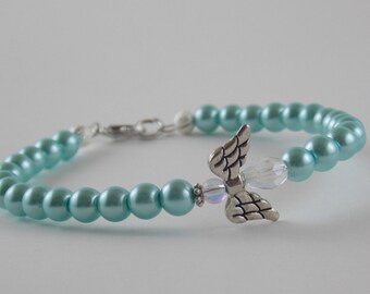 Blue Pearl Angel Bracelet blue angel bracelet Pearl bracelet Angel Bracelet angel pearl bracelet beaded bracelet crystal bracelet