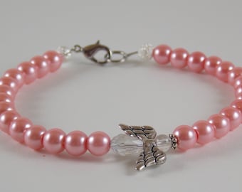 Pink Pearl Angel Bracelet Pink angel bracelet Pearl bracelet Angel Bracelet angel pearl bracelet beaded bracelet crystal bracelet pink pearl