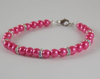 Pink Pearl bracelet Pearl bracelet silver bracelet pink bracelet wedding bracelet pearl jewelry bridesmaid bracelet womens jewelry