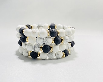 Howlite Lava Bracelet/Essential Oil Diffuser Bracelet/Aromatherapy Jewelry/Natural Healing Stone/Lava Stone Bracelet/Gemstone Bracelet