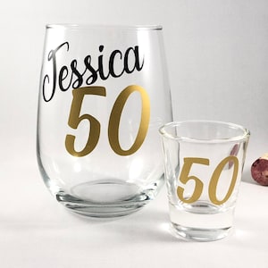 50th Birthday Wine Glass/Birthday Shot Glass/Cheers to 50/Personalized 50th Birthday Glass/Milestone Birthday