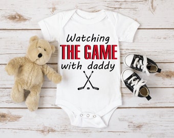 Watching The Game with Daddy/New Dad Gift/Hockey Baby/New Hockey Fan/Hockey Baby Shower Gift/Hockey Dad/Custom Baby Gift/Sport Baby