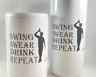 Golfer Gift: Insulated Beer Can Cooler - Swing Swear Drink Repeat