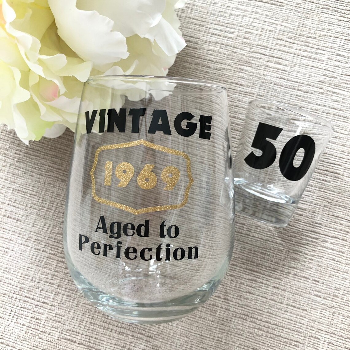 50th Birthday Wine Glass/50th Birthday Gift/vintage Birthday Etsy