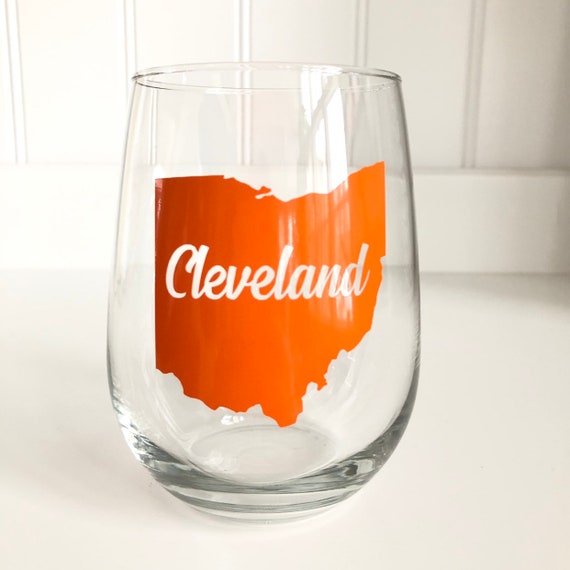 Cleveland Wine Glass Cle Wine Glass Cleveland Browns Cleveland Etsy