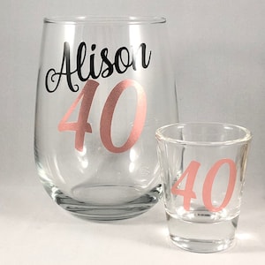 40th Birthday Wine Glass/40th Birthday Gift Idea/Birthday Shot Glass/Cheers to 40/Personalized 40th Birthday Glass/Birthday Gift for Her
