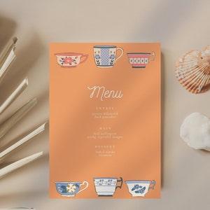 Tee Tassen Menü (Vorlage Digitaler Download) Instant Download Nachmittagstee Hennen Braut High Tea vollständig EDITIERBARE Baby-Dusche-Party