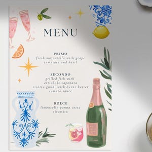 Menú italiano Costa de Amalfi (Plantilla descargable digital) ~ Boda Evento Cumpleaños Compromiso Cena Fiesta Italiano Italia TOTALMENTE EDITABLE Italia