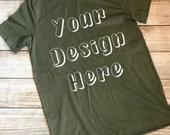 Download Free Bella Canvas 3001C Unisex Tee Military Green Mockup Flat Lay INSTANT DOWNLOAD PSD Template