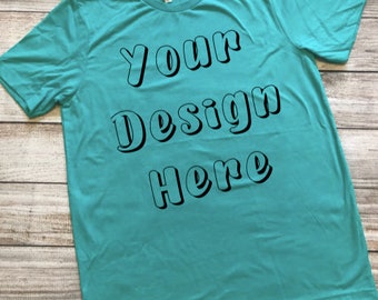 Download Free Bella Canvas 3001C Unisex Tee Heather Sea Green Mockup Flat Lay INSTANT DOWNLOAD PSD Template