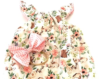 Easter Floral Baby Romper, Bubble, Bunny, Summer Girls Romper, Birthday Cake Smash