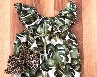 Wild One Palm tree Cheetah Print Birthday Romper, Cake Smash Outfit, Palm Tree, Cheetah Safari Bubble