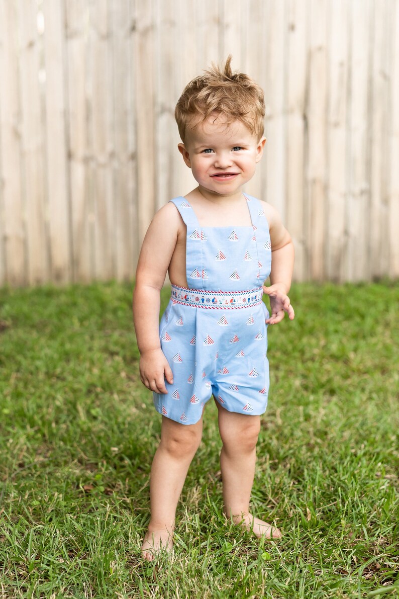 Boys Nautical Sailboat Jon Jon,Nautical Wedding Nautical Romper Boys shortall Sailboat