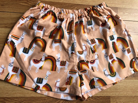Med/llama Rainbow Flannel Pajama Shorts 