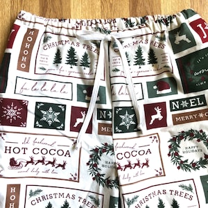 Olde Time Christmas Stamps on Cream Flannel Pajama Pants, Pj&#39;s, Lounge pants, Matching Family Pj&#39;s, Available Adult XS-XXL