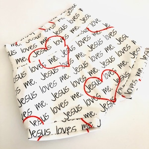 Jesus Loves Me High Waisted Bummies,,Organic Diaper Cover, Baby Bloomers,GOT&#39;s Bummies, Shorties, Baby/Toddler Shorts,