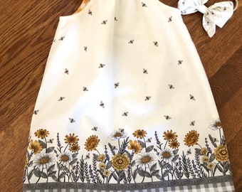 1st &quot;BEE&quot; day Birthday Cake Smash Outfit, Baby Girl Toddler Cotton Bee Dress, first birthday outfit,Bee Birthday Party, Avail 0/3m - 8yrs.