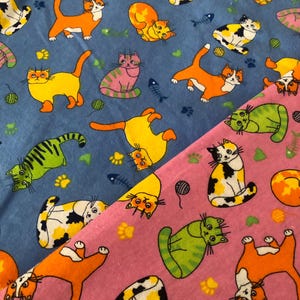 Flannel-Bright Cat Pajama Pants in Pink or Blue. Matching Family Pajamas, Lounge Pants, Available in XS-XXL. Cat lover gift for Him or Her.