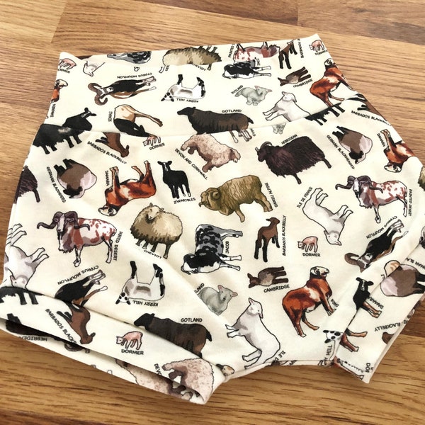 Sheep, Bison,Farm, Cow High Waisted Bummies,Organic Diaper Cover, Baby Bloomers,GOT's Bummies, Shorties, Baby/Toddler Shorts,