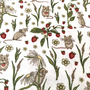 Strawberry Mice on White Flannel Pajama Pants, Pajama pants, Pj&#39;s, Lounge pants, Matching Family Pj&#39;s, Available Adult XS-XXL