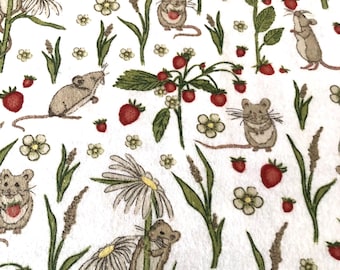 Strawberry Mice on White Flannel Pajama Pants, Pajama pants, Pj&#39;s, Lounge pants, Matching Family Pj&#39;s, Available Adult XS-XXL