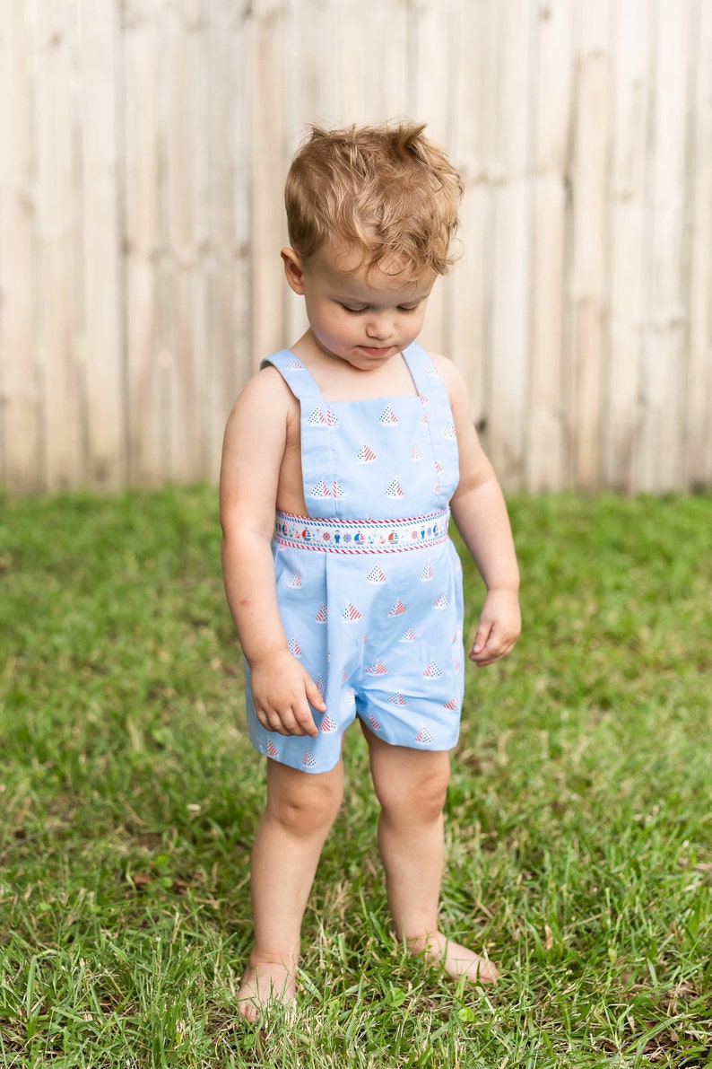 Boys Nautical Sailboat Jon Jon,Nautical Wedding Nautical Romper Boys shortall Sailboat