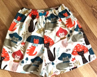 Mushroom Cat Flannel Pajama Shorts. Available in sizes XS_XXL