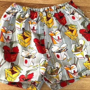Chinese Take Out Flannel Pajama Shorts, Available in Sizes XS-XXL
