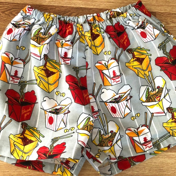 Chinese Take Out Flannel Pajama Shorts, Available in Sizes XS-XXL
