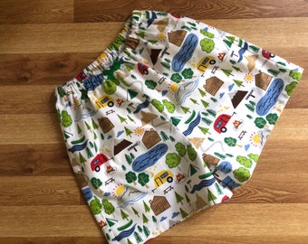 Camping Flannel Pajama Shorts. Available in sizes XS_XXL